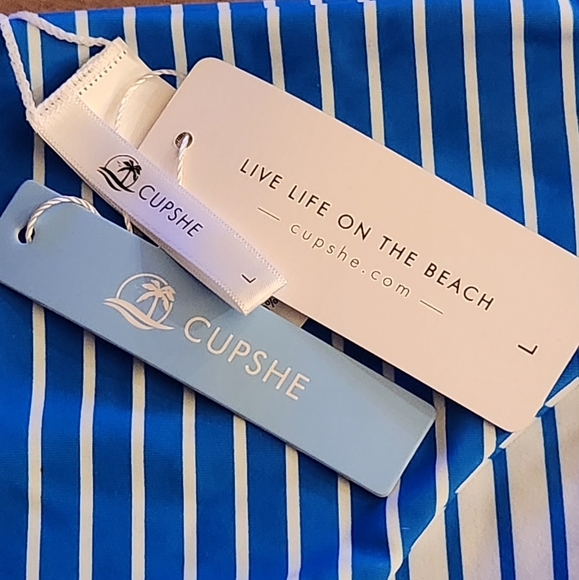 CUPSHE NWT women's bikini BOTTOM blue/white stripes reversible to white w/ blue - Picture 3 of 6